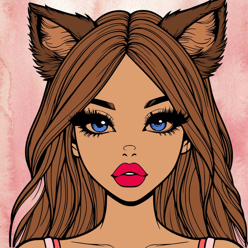 realistic girl with fox ears and realistic lips
