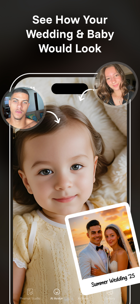 AI generated wedding and baby prediction in Lisa AI app