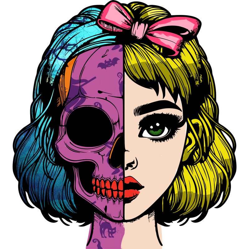 realistic girl with half skull mask