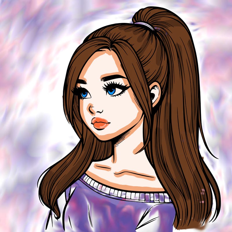 realistic girl with a high ponytail