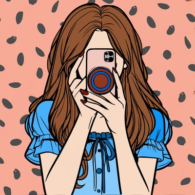 a realistic girl holding her phone taking pictures