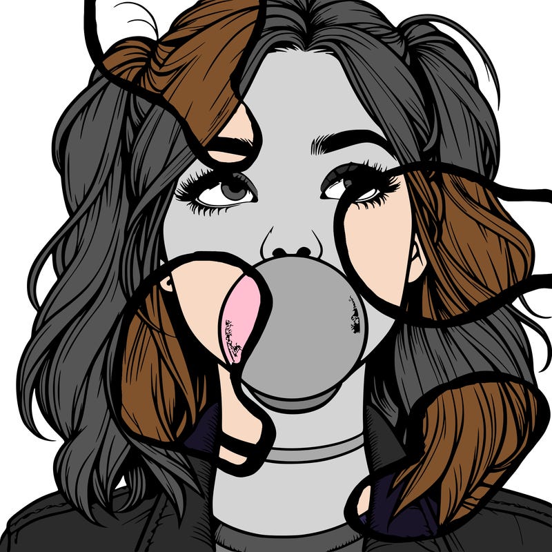 realististic girl blowing bubble -gum