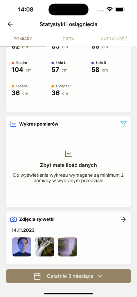 SylwetkaPro - Body measurements and progress statistics dashboard in the SylwetkaPro app