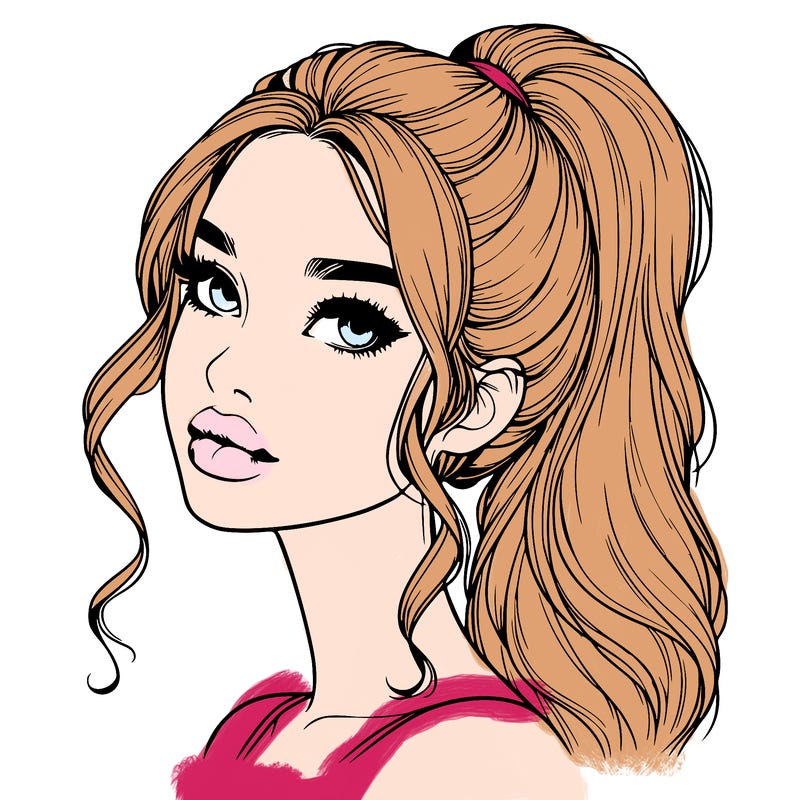 realistic girl with a ponytail on her hair and lips