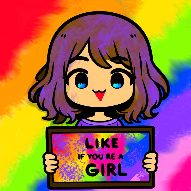 a cute girl holding a sign that says like if you’re a girl