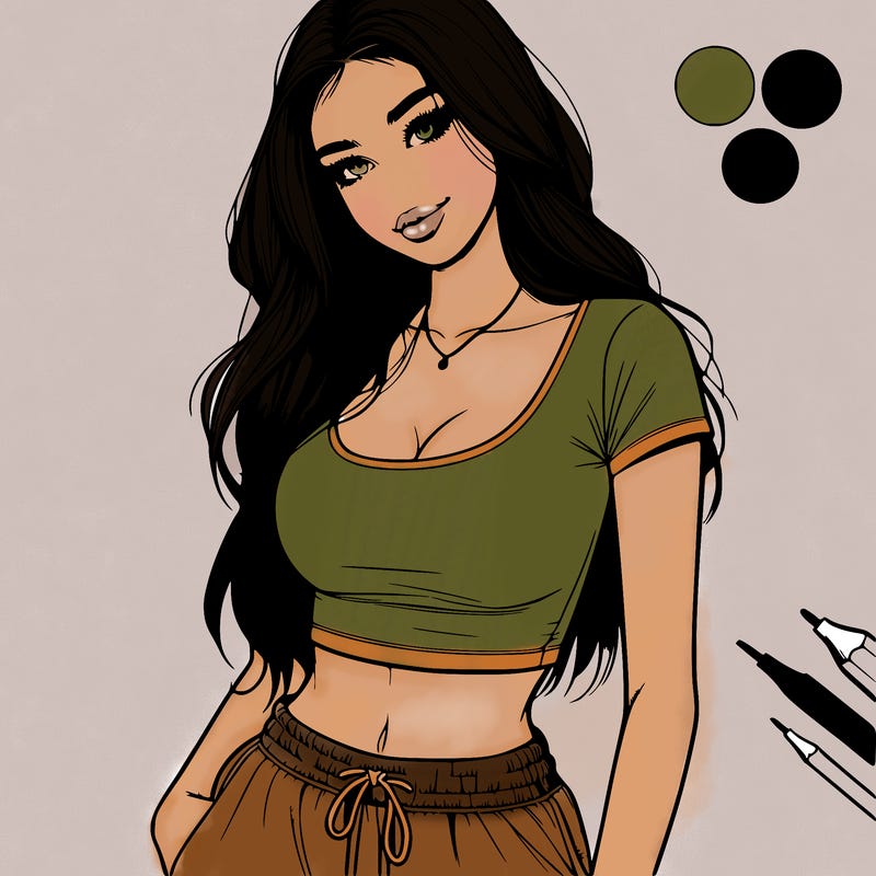 beautiful girl cropped tshirt and sweatpants realistic