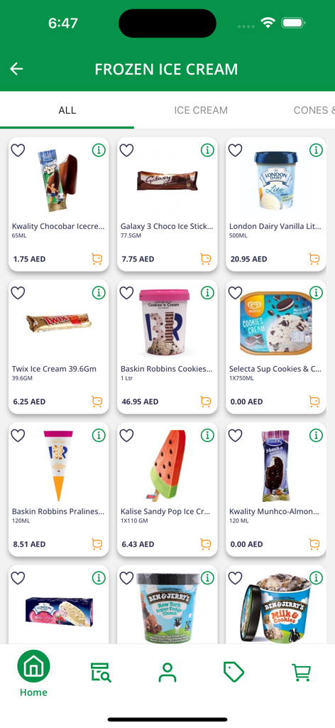West Zone - Grocery Shopping - A collection of frozen ice cream products with prices on the West Zone grocery shopping app