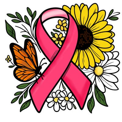 cancer awareness symbol with flowers and butterflies