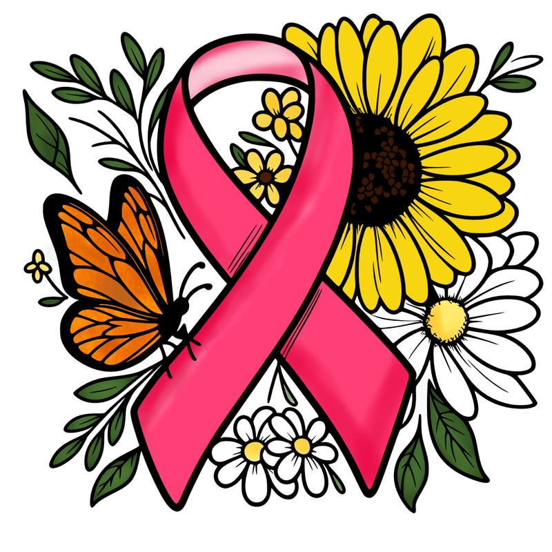 cancer awareness symbol with flowers and butterflies