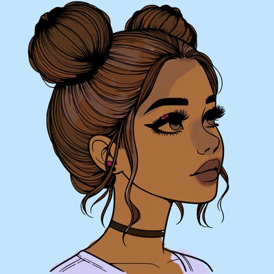 realistic girl with buns on the top of her head