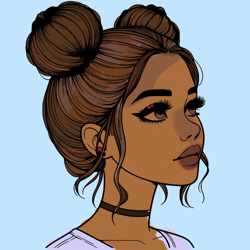 realistic girl with buns on the top of her head