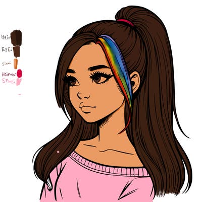 realistic girl with a high ponytail