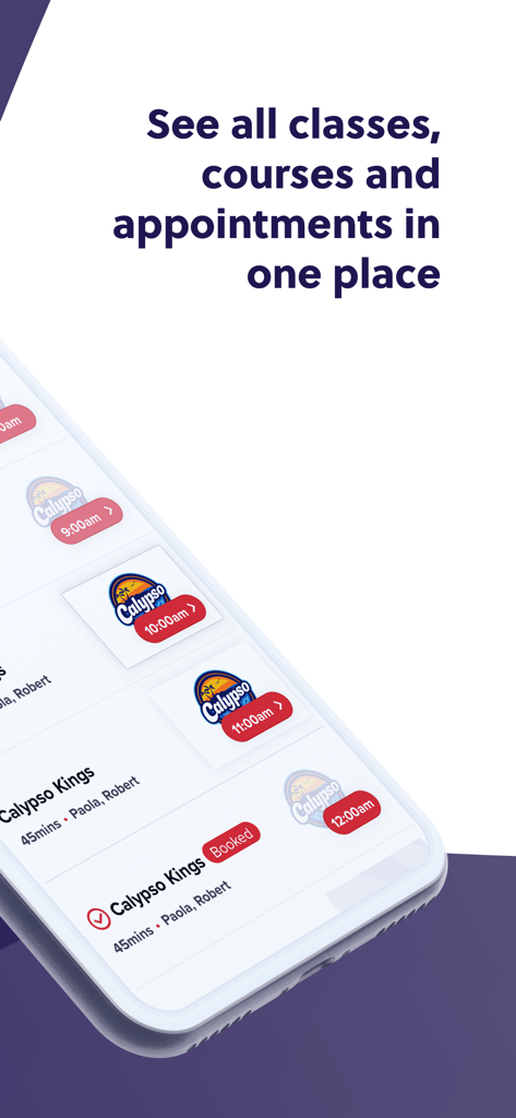 A smartphone showing the F45 Training Glofox app interface with a list of fitness classes and a booking confirmation.