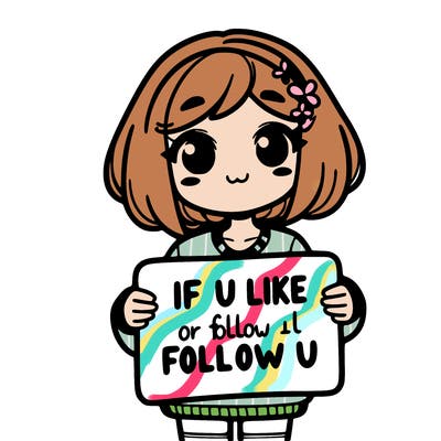 a girl holding a sign that says if u like or follow me i will follow u