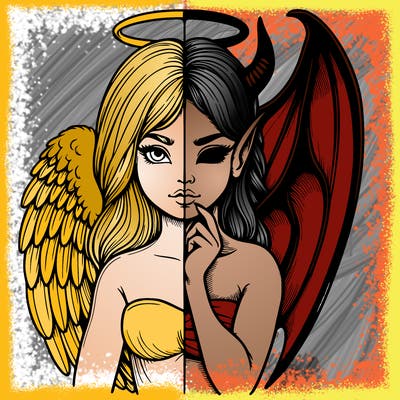 realistic angel half demon