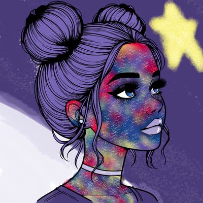 realistic girl with buns on the top of her head