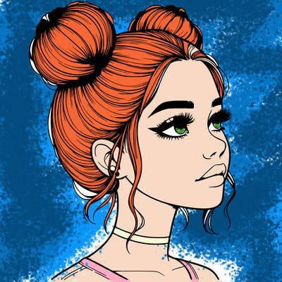 realistic girl with buns on the top of her head