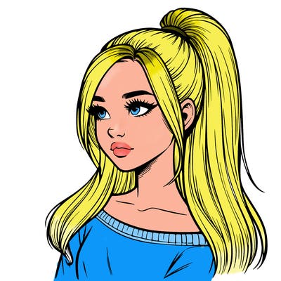 realistic girl with a high ponytail