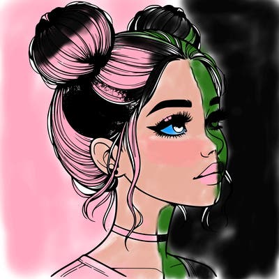 realistic girl with buns on the top of her head