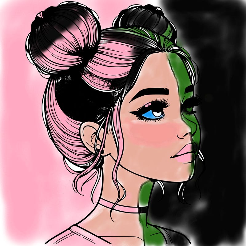 realistic girl with buns on the top of her head