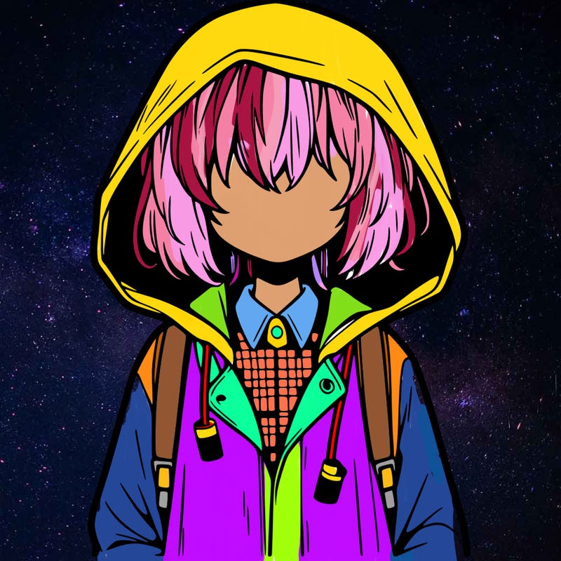 little anime girl in a raincoat her hair is covering her eyes she has a lighter