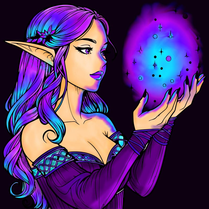 realistic elf girl doing magic