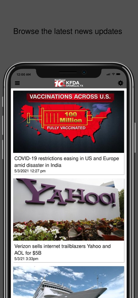 KFDA Amarillo NewsChannel 10 mobile app displaying the latest news updates
