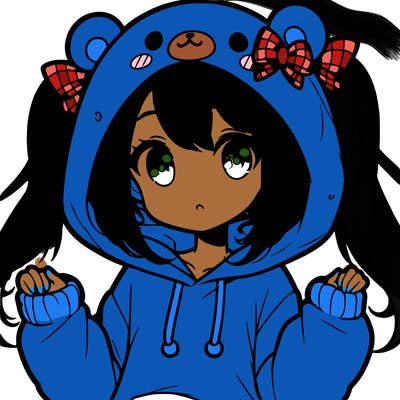 cute anime girl with ponytails and a cute bear hoodie