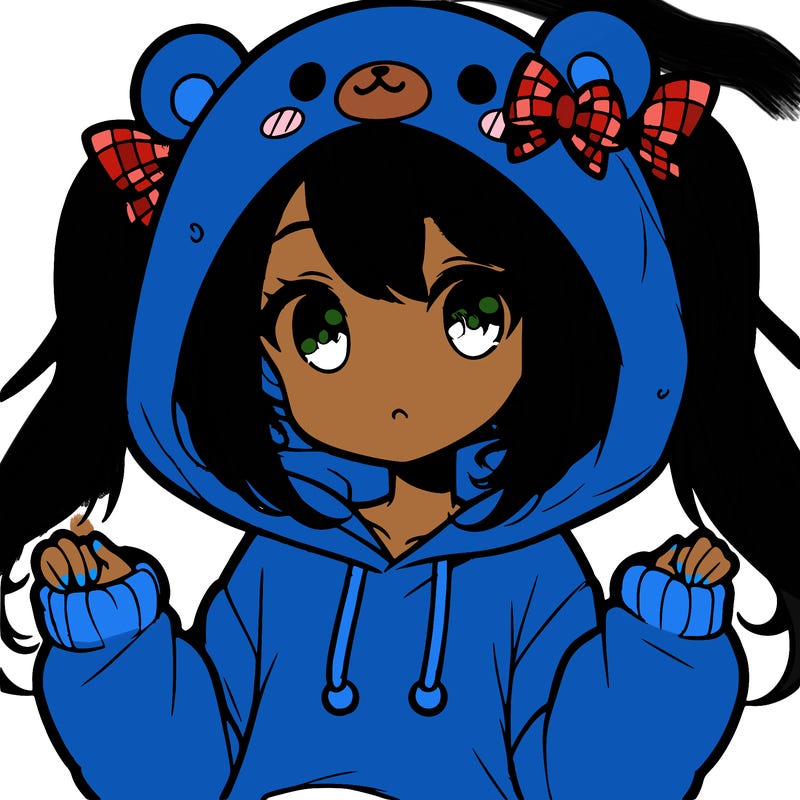 cute anime girl with ponytails and a cute bear hoodie