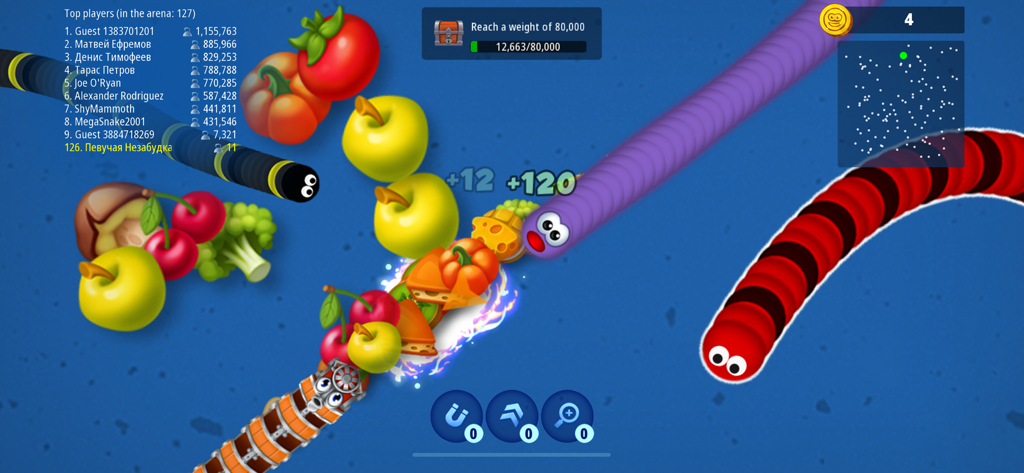 Worms Zone .io — Hungry Snake - Vermes coloridos competindo por comida na jogabilidade de uma arena de batalha