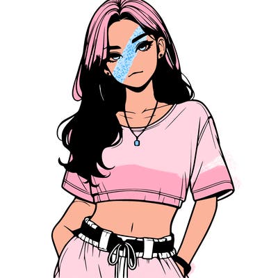 realistic girl witha crop top and baggy pants