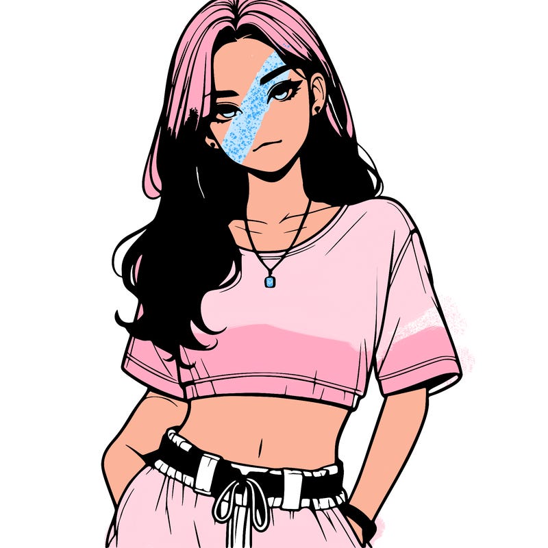 realistic girl witha crop top and baggy pants