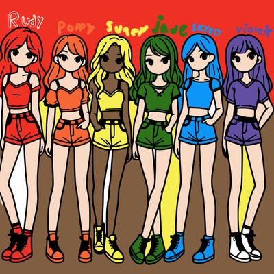 a group of girls wearing crop tops and shorts
