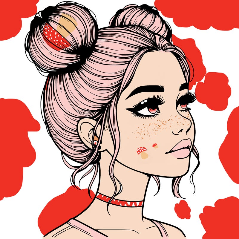 realistic girl with buns on the top of her head