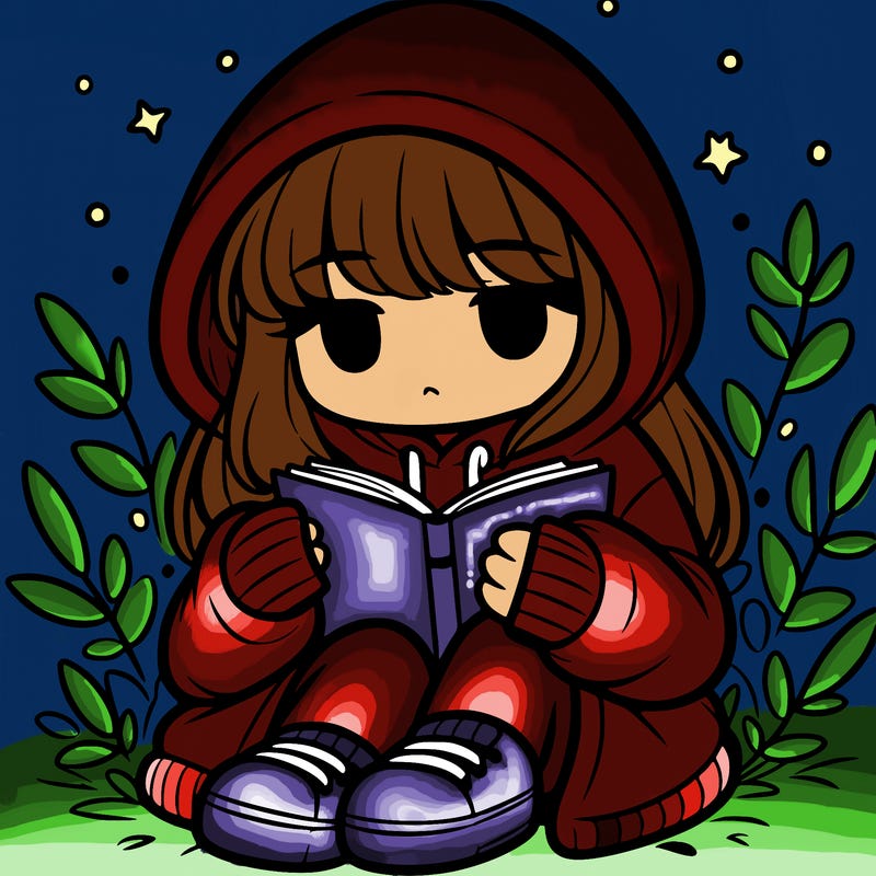 girl in oversized hoodie reading a book