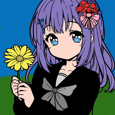 anime girl holding a flower