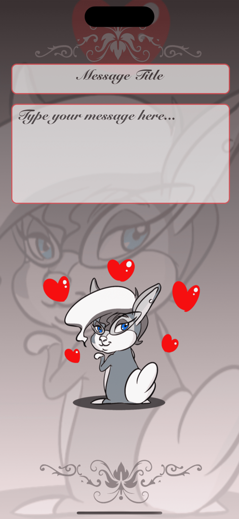 I Love You • Greeting cards - Interface for creating a personalized love greeting card with a cute squirrel sticker and custom text fields.