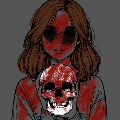 realistic girl holding a skull