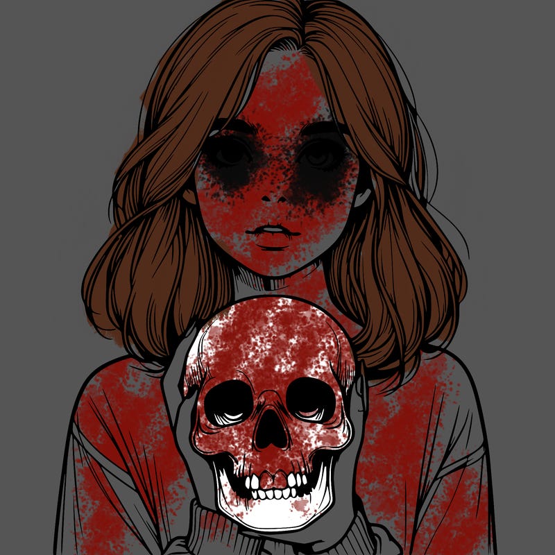 realistic girl holding a skull