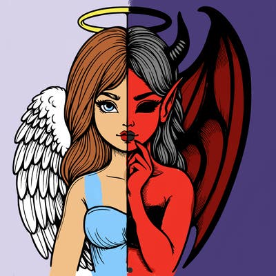 realistic angel half demon