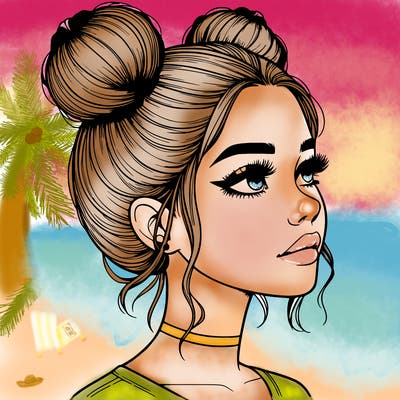 realistic girl with buns on the top of her head