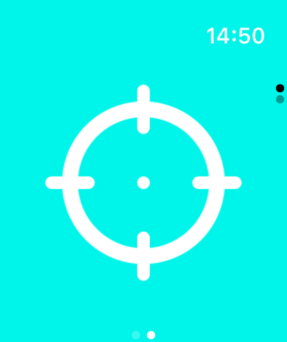 Wrist Stability - Mira blanca sobre un fondo turquesa del modo Aim Master de la aplicación Estabilidad de Muñeca