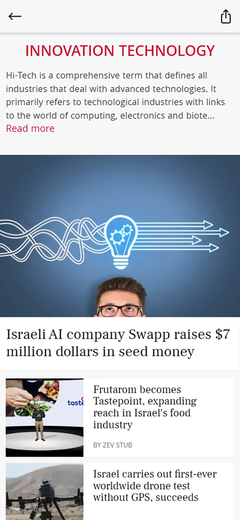 The Jerusalem Post - The Jerusalem Post app innovation technology section featuring news about Israeli startups and drone tests