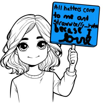 realistic girl holding up a sign