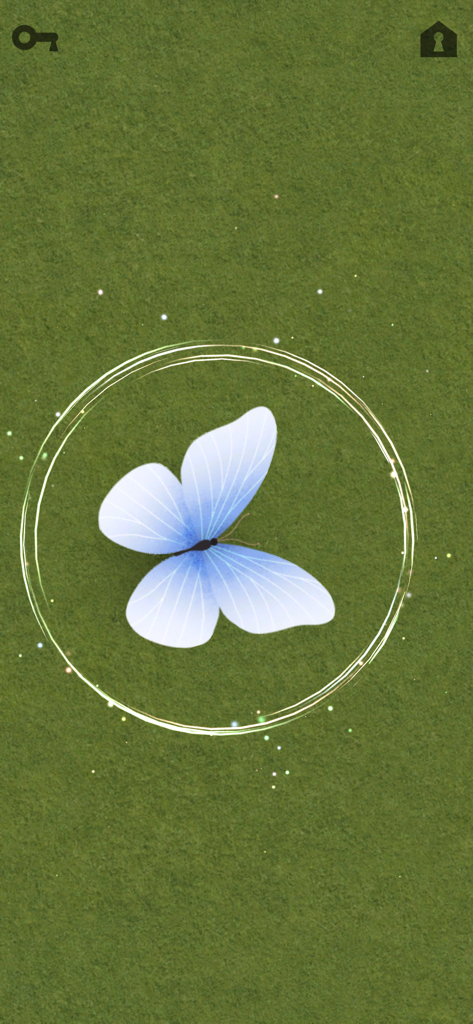 A blue butterfly inside a glowing white circle on a green grass background