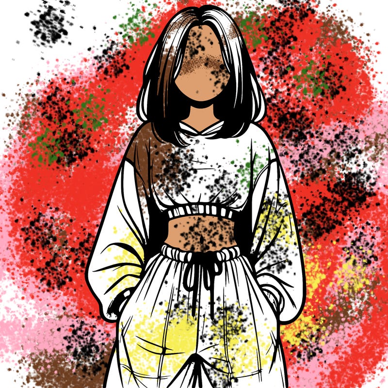 realistic girl faceless with baggy pants and a crop top