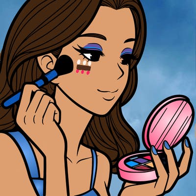 little girl putting on makeup