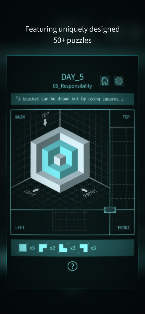 Viewport - The Game - Isometric 3D puzzle interface in Viewport showing technical drawings and spatial reasoning challenges