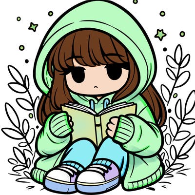 girl in oversized hoodie reading a book