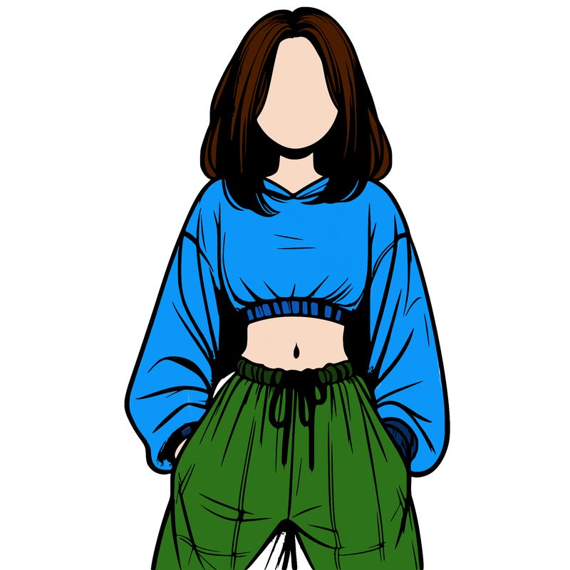 realistic girl faceless with baggy pants and a crop top